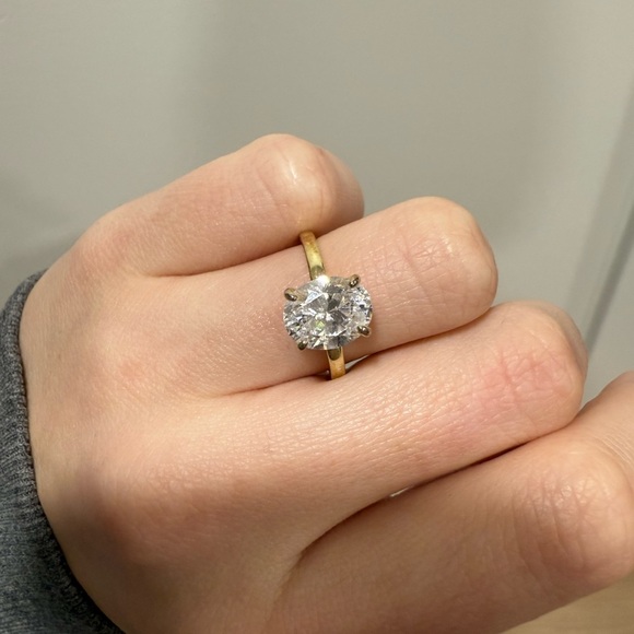 Gold Solitaire Ring with Clear Stone - Picture 2 of 2